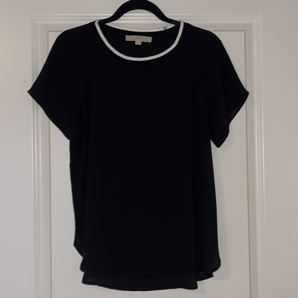 Loft black M blouse with knit collar detail - hardly worn